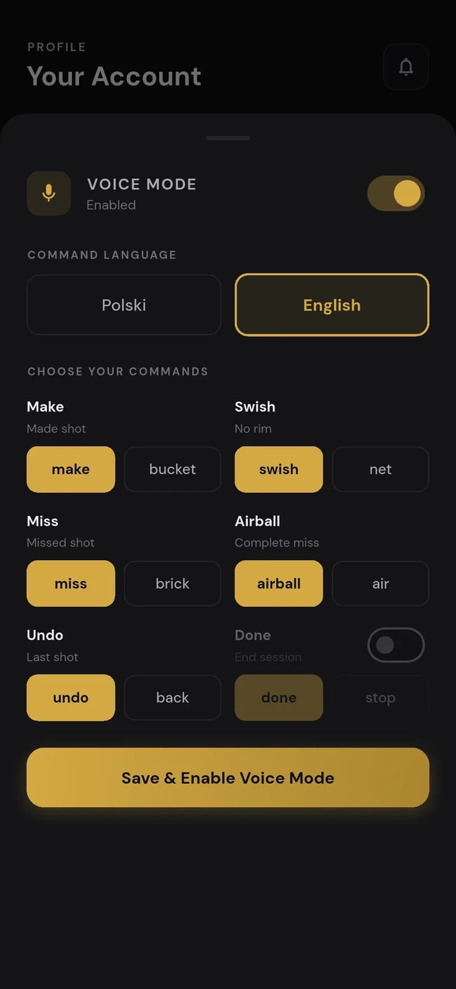 Hooplytics, ekran aplikacji