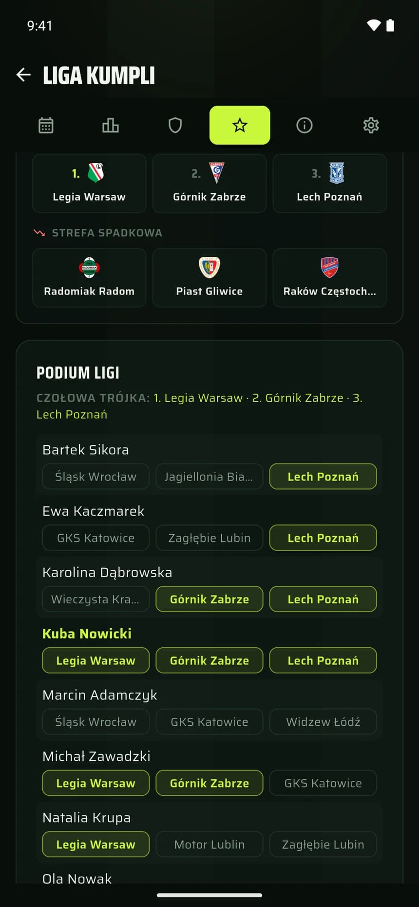 Scouted, ekran aplikacji