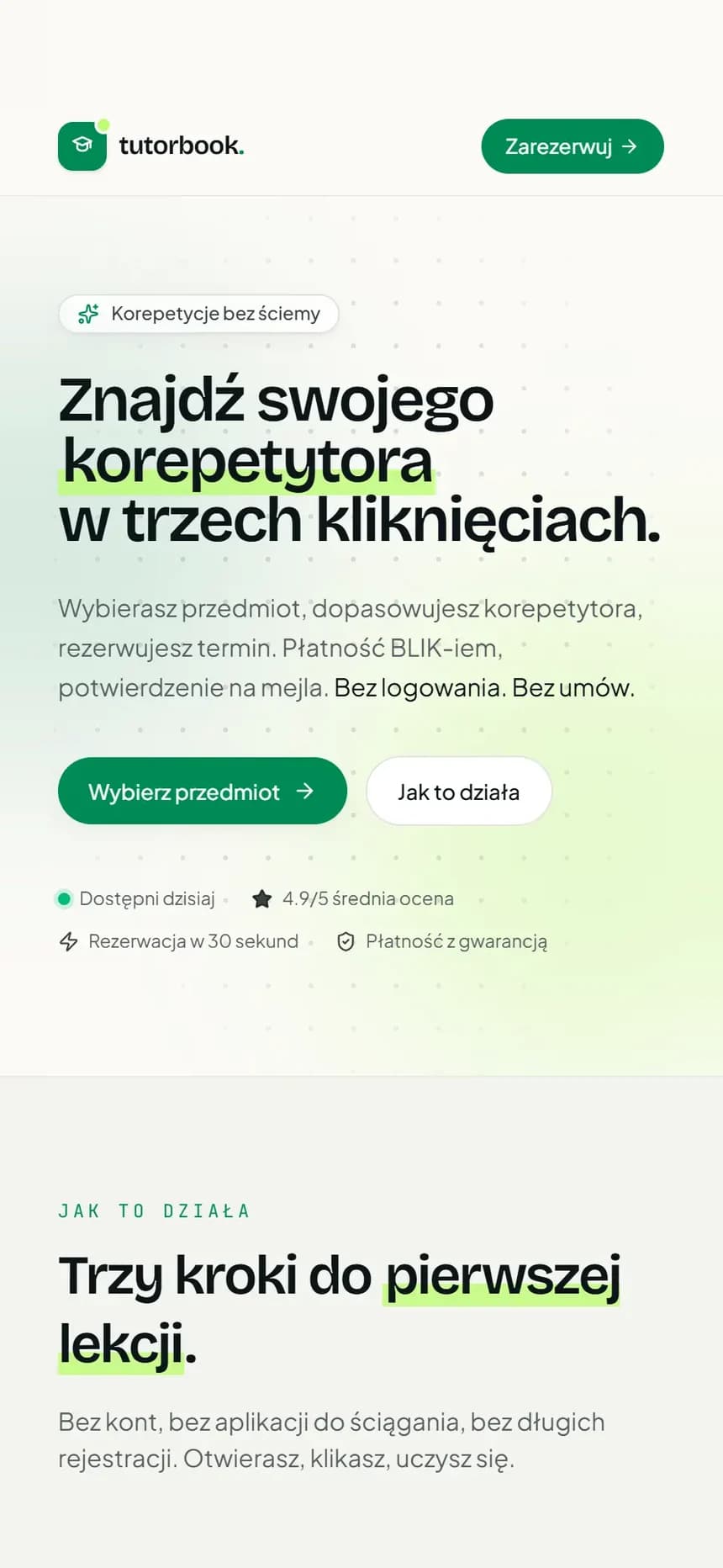 Tutorbook, zrzut ekranu produktu